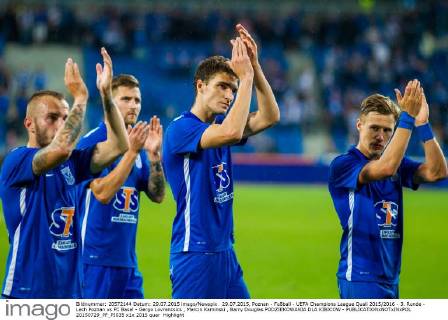 29.07.2015, Poznan - Fußball - UEFA Champions League Quali 2015 2016 - 3. Runde - Lech Poznan vs FC Basel - Gergo Lovrencsics , Marcin Kaminski , Barry Douglas PODZIEKOWANIA DLA KIBICOW -  20150729_PF_PJ035