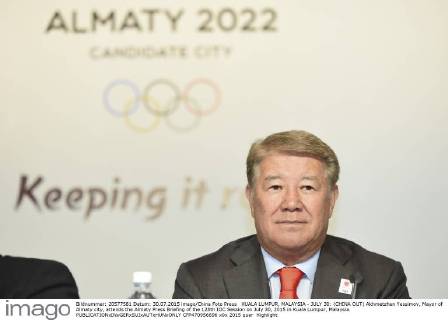 KUALA LUMPUR, MALAYSIA - JULY 30: (CHINA OUT) Akhmetzhan Yessimov, Mayor of Almaty city, attends the Almaty Press Briefing of the 128th IOC Session on July 30, 2015 in Kuala Lumpur, Malaysia.  CFP470956696 