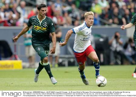 (L-R) Lars Stindl of Borussia Monchengladbach, Lewis Holtby of Hamburger SV during the Telekom Cup friendly match between Borussia Monchengladbach and Hamburger SV on July 12, 2015 at the Borussia Park stadium in Monchengladbach, Germany. Borussia Monchengladbach v Hamburger SV Telekom Cup 2015 2015 2016 xVIxVIxIMAGESx xEricxVerhoevenxIVx 4147454