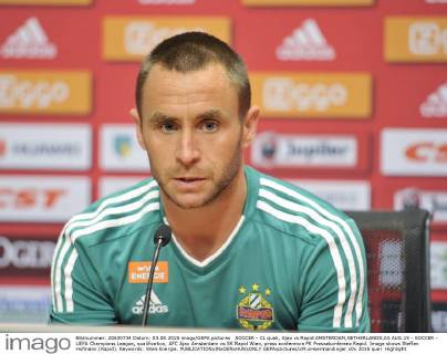 SOCCER - CL quali, Ajax vs Rapid AMSTERDAM,NETHERLANDS,03.AUG.15 - SOCCER - UEFA Champions League, qualification, AFC Ajax Amsterdam vs SK Rapid Wien, press conference PK Pressekonferenz Rapid. Image shows Steffen Hofmann (Rapid). Keywords: Wien Energie. GEPAxpictures xM.xHoermandinger