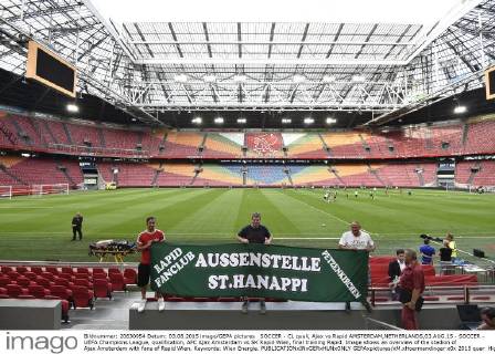 SOCCER - CL quali, Ajax vs Rapid AMSTERDAM,NETHERLANDS,03.AUG.15 - SOCCER - UEFA Champions League, qualification, AFC Ajax Amsterdam vs SK Rapid Wien, final training Rapid. Image shows an overview of the stadion of Ajax Amsterdam with fans of Rapid Wien. Keywords: Wien Energie. GEPAxpictures xM.xHoermandinger