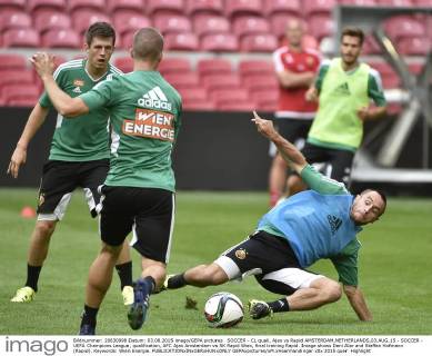 SOCCER - CL quali, Ajax vs Rapid AMSTERDAM,NETHERLANDS,03.AUG.15 - SOCCER - UEFA Champions League, qualification, AFC Ajax Amsterdam vs SK Rapid Wien, final training Rapid. Image shows Deni Alar and Steffen Hofmann (Rapid). Keywords: Wien Energie. GEPAxpictures xM.xHoermandinger