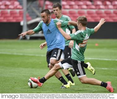 SOCCER - CL quali, Ajax vs Rapid AMSTERDAM,NETHERLANDS,03.AUG.15 - SOCCER - UEFA Champions League, qualification, AFC Ajax Amsterdam vs SK Rapid Wien, final training Rapid. Image shows Steffen Hofmann, Deni Alar and Philipp Schobesberger (Rapid). Keywords: Wien Energie. GEPAxpictures xM.xHoermandinger