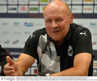 Coach of Viktoria Plzen Miroslav Koubek speaks during the press conference PK Pressekonferenz prior to the third qualifying round of the Champions League return match between Viktoria Plzen and Maccabi Tel Aviv in Pilsen, Czech Republic, on Tuesday, August 4, 2015. (CTKxPhoto PavelxNemecek) CTKPhotoP201508040449101  nmc4