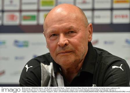 Coach of Viktoria Plzen Miroslav Koubek speaks during the press conference PK Pressekonferenz prior to the third qualifying round of the Champions League return match between Viktoria Plzen and Maccabi Tel Aviv in Pilsen, Czech Republic, on Tuesday, August 4, 2015. (CTKxPhoto PavelxNemecek) CTKPhotoP201508040449301  nmc3