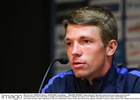 - BRUGGE, BELGIUM: Club s Brandon Mechele pictured during a press conference PK Pressekonferenz of Club Brugge in Brugge Jan Breydel stadium, Tuesday 04 August 2015. Belgian first league soccer team Club Brugge will play tomorrow the return leg game of the third preliminary round of the Uefa Champions League competition against Greek soccer club Panathinaikos Athens. Panathinaikos won 2-1 the first leg. BRUNOxFAHY  x04675660x