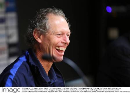 - BRUGGE, BELGIUM: Club s head coach Michel Preud homme pictured during a press conference PK Pressekonferenz of Club Brugge in Brugge Jan Breydel stadium, Tuesday 04 August 2015. Belgian first league soccer team Club Brugge will play tomorrow the return leg game of the third preliminary round of the Uefa Champions League competition against Greek soccer club Panathinaikos Athens. Panathinaikos won 2-1 the first leg. BRUNOxFAHY  x04675654x
