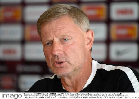 Coach of Sparta Zdenek Scasny speaks during the press conference PK Pressekonferenz prior to the third qualifying round of the Champions League return match between Sparta Prague and CSKA Moscow in Prague, Czech Republic, on Tuesday, August 4, 2015. (CTKxPhoto MichalxDolezal) CTKPhotoP201508040641001  dol 002