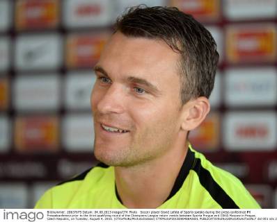 Soccer player David Lafata of Sparta speaks during the press conference PK Pressekonferenz prior to the third qualifying round of the Champions League return match between Sparta Prague and CSKA Moscow in Prague, Czech Republic, on Tuesday, August 4, 2015. (CTKxPhoto MichalxDolezal) CTKPhotoP201508040642601  dol 001