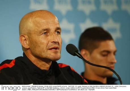 SOCCER - CL quali, Malmoe vs RBS MALMOE,SWEDEN,04.AUG.15 - UEFA Champions League, qualification, Malmoe FF vs Red Bull Salzburg, preview, press conference PK Pressekonferenz RBS. Image shows head coach Peter Zeidler (RBS). GEPAxpictures xFelixxRoittner