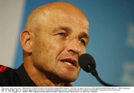 SOCCER - CL quali, Malmoe vs RBS MALMOE,SWEDEN,04.AUG.15 - UEFA Champions League, qualification, Malmoe FF vs Red Bull Salzburg, preview, press conference PK Pressekonferenz RBS. Image shows head coach Peter Zeidler (RBS). GEPAxpictures xFelixxRoittner