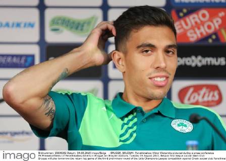 - BRUGGE, BELGIUM: Panathinaikos Viktor Klonaridis pictured during a press conference PK Pressekonferenz of Panathinaikos Athens in Brugge Jan Breydel stadium, Tuesday 04 August 2015. Belgian first league soccer team Club Brugge will play tomorrow the return leg game of the third preliminary round of the Uefa Champions League competition against Greek soccer club Panathinaikos Athens. Panathinaikos won 2-1 the first leg. BRUNOxFAHY  x04675717x