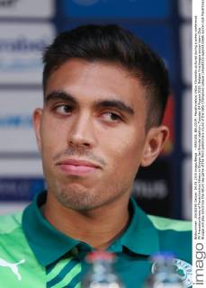 - BRUGGE, BELGIUM: Panathinaikos Viktor Klonaridis pictured during a press conference PK Pressekonferenz of Panathinaikos Athens in Brugge Jan Breydel stadium, Tuesday 04 August 2015. Belgian first league soccer team Club Brugge will play tomorrow the return leg game of the third preliminary round of the Uefa Champions League competition against Greek soccer club Panathinaikos Athens. Panathinaikos won 2-1 the first leg. BRUNOxFAHY  x04675710x