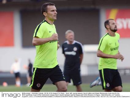 From left: soccer players David Lafata and Marek Matejovsky train prior to the third qualifying round of the Champions League return match between Sparta Prague and CSKA Moscow in Prague, Czech Republic, on Tuesday, August 4, 2015. (CTKxPhoto MichalxDolezal) CTKPhotoP201508040708901  dol 007
