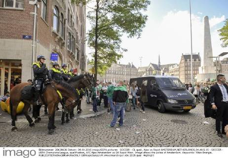 SOCCER - CL quali, Ajax vs Rapid AMSTERDAM,NETHERLANDS,04.AUG.15 - SOCCER - UEFA Champions League, qualification, AFC Ajax Amsterdam vs SK Rapid Wien. Image shows the police of Amsterdam. Keywords: Wien Energie. GEPAxpictures xM.xHoermandinger