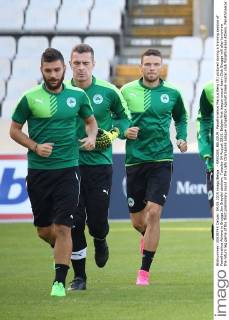 - BRUGGE, BELGIUM: Panathinaikos Marcus Berg (R) pictured during a training session of Panathinaikos Athens in Brugge Jan Breydel stadium, Tuesday 04 August 2015. Belgian first league soccer team Club Brugge will play tomorrow the return leg game of the third preliminary round of the Uefa Champions League competition against Greek soccer club Panathinaikos Athens. Panathinaikos won 2-1 the first leg. BRUNOxFAHY  x04675737x
