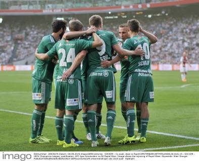 SOCCER - CL quali, Ajax vs Rapid AMSTERDAM,NETHERLANDS,04.AUG.15 - SOCCER - UEFA Champions League, qualification, AFC Ajax Amsterdam vs SK Rapid Wien. Image shows the rejoicing of Rapid Wien. Keywords: Wien Energie. GEPAxpictures xM.xHoermandinger