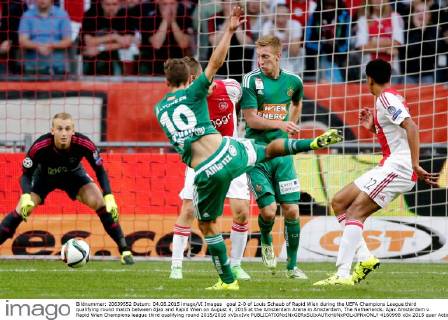 goal 2-0 of Louis Schaub of Rapid Wien during the UEFA Champions League third qualifying round match between Ajax and Rapid Wien on August 4, 2015 at the Amsterdam Arena in Amsterdam, The Netherlands. Ajax Amsterdam v Rapid Wien Champions league third qualifying round 2015 2016 xVIxxIVx 4160998