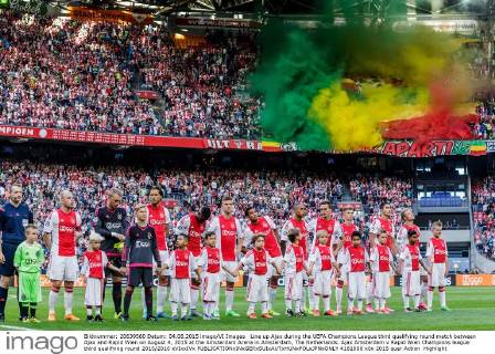 Line up Ajax during the UEFA Champions League third qualifying round match between Ajax and Rapid Wien on August 4, 2015 at the Amsterdam Arena in Amsterdam, The Netherlands. Ajax Amsterdam v Rapid Wien Champions league third qualifying round 2015 2016 xVIxxIVx 4161006