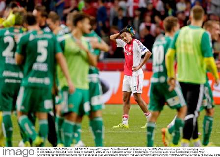 Jairo Riedewald of Ajax during the UEFA Champions League third qualifying round match between Ajax and Rapid Wien on August 4, 2015 at the Amsterdam Arena in Amsterdam, The Netherlands. Ajax Amsterdam v Rapid Wien Champions league third qualifying round 2015 2016 xVIxLaurensxLindhoutxIVx 4161175