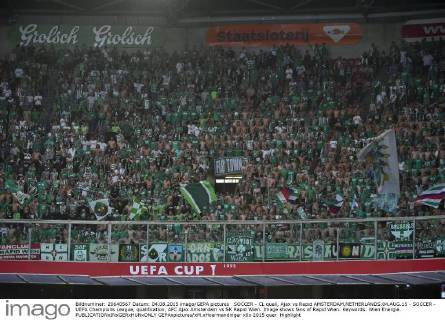 SOCCER - CL quali, Ajax vs Rapid AMSTERDAM,NETHERLANDS,04.AUG.15 - SOCCER - UEFA Champions League, qualification, AFC Ajax Amsterdam vs SK Rapid Wien. Image shows fans of Rapid Wien. Keywords: Wien Energie. GEPAxpictures xM.xHoermandinger