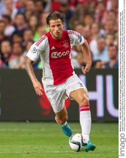 Mitchell Dijks of Ajax during the UEFA Champions League third qualifying round match between Ajax and Rapid Wien on August 4, 2015 at the Amsterdam Arena in Amsterdam, The Netherlands. Ajax Amsterdam v Rapid Wien Champions league third qualifying round 2015 2016 xVIxxIVx 4161521