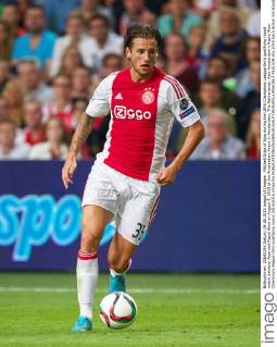 Mitchell Dijks of Ajax during the UEFA Champions League third qualifying round match between Ajax and Rapid Wien on August 4, 2015 at the Amsterdam Arena in Amsterdam, The Netherlands. Ajax Amsterdam v Rapid Wien Champions league third qualifying round 2015 2016 xVIxxIVx 4161524