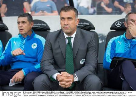 - BRUGGE, BELGIUM: Panathinaikos head coach Yannis Anastasiou pictured ahead of a game between Club Brugge and Panathinaikos in Brugge Jan Breydel stadium, a return leg game of the third preliminary round of the Uefa Champions League competition, Wednesday 05 August 2015. Panathinaikos won 2-1 the first leg. KURTxDESPLENTER  x04676252x