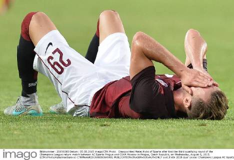 Disappointed Matej Hybs of Sparta after lost the third qualifying round of the Champions League return match between AC Sparta Prague and CSKA Moscow in Prague, Czech Republic, on Wednesday, August 5, 2015. (CTKxPhoto KaterinaxSulova) CTKPhotoP201508050845501  suk13