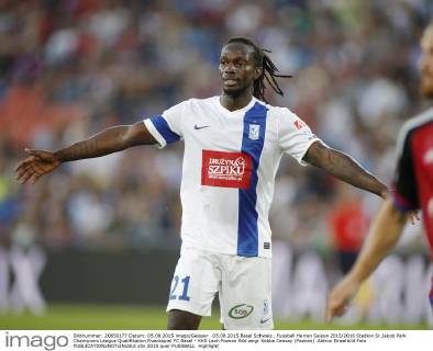 05.08.2015 Basel Schweiz , Fussball Herren Saison 2015 2016 Stadion Sr.Jakob Park Champions League Qualifikation Rueckspiel FC Basel - KKS Lech Poznan Bild zeigt Kebba Ceesay (Poznan) .Aktion Einzelbild Foto 