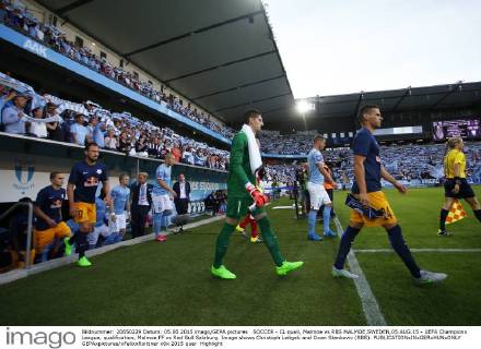 SOCCER - CL quali, Malmoe vs RBS MALMOE,SWEDEN,05.AUG.15 - UEFA Champions League, qualification, Malmoe FF vs Red Bull Salzburg. Image shows Christoph Leitgeb and Cican Stankovic (RBS). GEPAxpictures xFelixxRoittner