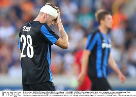 - BRUGGE, BELGIUM: Club s Laurens De Bock looks dejected during a game between Club Brugge and Panathinaikos in Brugge Jan Breydel stadium, a return leg game of the third preliminary round of the Uefa Champions League competition, Wednesday 05 August 2015. Panathinaikos won 2-1 the first leg. BRUNOxFAHY  x04676305x