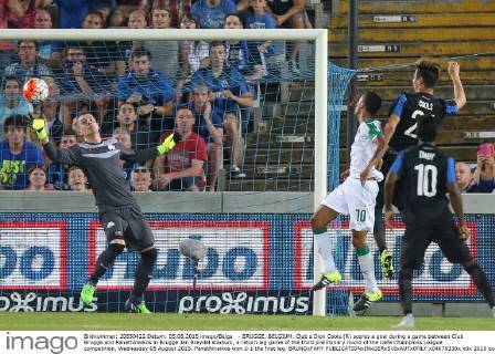 - BRUGGE, BELGIUM: Club s Dion Cools (R) scores a goal during a game between Club Brugge and Panathinaikos in Brugge Jan Breydel stadium, a return leg game of the third preliminary round of the Uefa Champions League competition, Wednesday 05 August 2015. Panathinaikos won 2-1 the first leg. BRUNOxFAHY  x04676330x