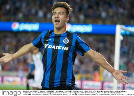 - BRUGGE, BELGIUM: Club s Dion Cools celebrates after scoring during a game between Club Brugge and Panathinaikos in Brugge Jan Breydel stadium, a return leg game of the third preliminary round of the Uefa Champions League competition, Wednesday 05 August 2015. Panathinaikos won 2-1 the first leg. KURTxDESPLENTER  x04676337x