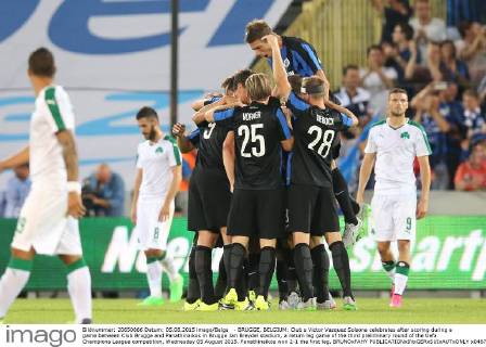 - BRUGGE, BELGIUM: Club s Victor Vazquez Solsona celebrates after scoring during a game between Club Brugge and Panathinaikos in Brugge Jan Breydel stadium, a return leg game of the third preliminary round of the Uefa Champions League competition, Wednesday 05 August 2015. Panathinaikos won 2-1 the first leg. BRUNOxFAHY  x04676373x