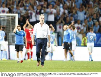 SOCCER - CL quali, Malmoe vs RBS MALMOE,SWEDEN,05.AUG.15 - UEFA Champions League, qualification, Malmoe FF vs Red Bull Salzburg. Image shows head coach Age Hareide (Malmoe). GEPAxpictures xFelixxRoittner