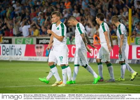 - BRUGGE, BELGIUM: Panathinaikos players pictured after losing a game between Club Brugge and Panathinaikos in Brugge Jan Breydel stadium, a return leg game of the third preliminary round of the Uefa Champions League competition, Wednesday 05 August 2015. Panathinaikos won 2-1 the first leg. KURTxDESPLENTER  x04676444x