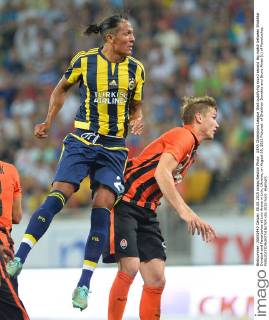 UEFA Champions League third qualifying round second leg match between Shakhtar Donetsk and Fenerbahce at Lviv Arena in Lviv, Ukraine, on August 05, 2015 Pictured: of Shakhtar Donetks and Bruno Alves (L) of Fenerbahce. 