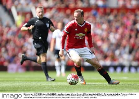 Wayne Rooney of Manchester United ManU - Manchester United vs. Tottenham Hotspurs - Barclay s Premier League - Old Trafford - Manchester - 08 08 2015 Pic Philip Oldham Sportimage EDITORIAL USE ONLY. No use with unauthorised audio, video, data, fixture lists, club league logos or live services. Online in-match use limited to 120 images, no video emulation. No use in betting, games or single club league player publications.