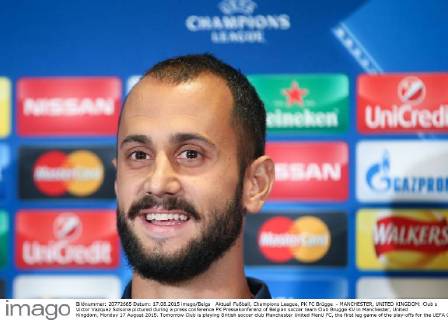 Aktuell Fußball, Champions League, PK FC Brügge - MANCHESTER, UNITED KINGDOM: Club s Victor Vazquez Solsona pictured during a press conference PK Pressekonferenz of Belgian soccer team Club Brugge KV in Manchester, United Kingdom, Monday 17 August 2015. Tomorrow Club is playing British soccer club Manchester United ManU FC, the first leg game of the play-offs for the UEFA Champions League competition. BRUNOxFAHY  x04682351x