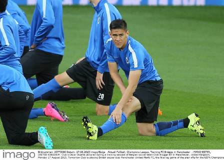 Aktuell Fußball, Champions League, Training FC Brügge in Manchester - MANCHESTER, UNITED KINGDOM: Club s Oscar Duarte pictured during a training session of Belgian soccer team Club Brugge KV in Manchester, United Kingdom, Monday 17 August 2015. Tomorrow Club is playing British soccer club Manchester United ManU FC, the first leg game of the play-offs for the UEFA Champions League competition. BRUNOxFAHY  x04682390x