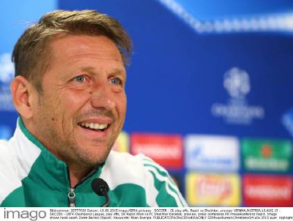 SOCCER - CL play offs, Rapid vs Shakhtar, preview VIENNA,AUSTRIA,18.AUG.15 - SOCCER - UEFA Champions League, play offs, SK Rapid Wien vs FC Shakhtar Donetsk, preview, press conference PK Pressekonferenz Rapid. Image shows head coach Zoran Barisic (Rapid). Keywords: Wien Energie. GEPAxpictures xChristianxOrt