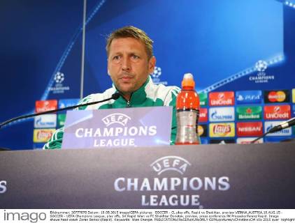 SOCCER - CL play offs, Rapid vs Shakhtar, preview VIENNA,AUSTRIA,18.AUG.15 - SOCCER - UEFA Champions League, play offs, SK Rapid Wien vs FC Shakhtar Donetsk, preview, press conference PK Pressekonferenz Rapid. Image shows head coach Zoran Barisic (Rapid). Keywords: Wien Energie. GEPAxpictures xChristianxOrt