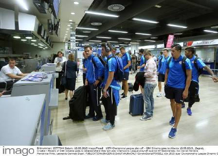 UEFA Champions League play-off - GNK Dinamo goes to Albania 18.08.2015., Zagreb, Croatia - Players of GNK Dinamo goes to Albania where they will play Champions League play-off against KF Skenderbeu. Ivo Daniel Ferreira Mendonca Pinto, Leonardo German Sigali.  GoranxStanzl PIXSELL