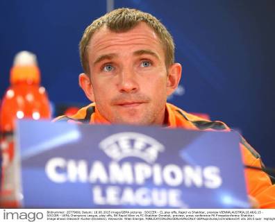 SOCCER - CL play offs, Rapid vs Shakhtar, preview VIENNA,AUSTRIA,18.AUG.15 - SOCCER - UEFA Champions League, play offs, SK Rapid Wien vs FC Shakhtar Donetsk, preview, press conference PK Pressekonferenz Shakhtar. Image shows Olexandr Kucher (Donetsk). Keywords: Wien Energie. GEPAxpictures xChristianxOrt
