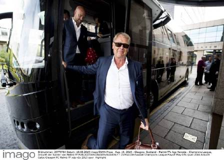 Aug. 18, 2015 - Glasgow, Scotland - Malmö FFs Age Hareide - Champions League, Ankunft der Spieler von Malmö FF  - ZUMAb138