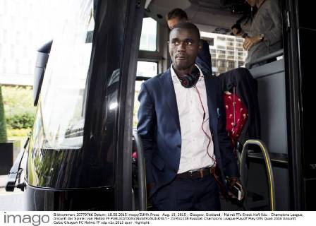 Aug. 18, 2015 - Glasgow, Scotland - Malmö FFs Enock Kofi Adu - Champions League, Ankunft der Spieler von Malmö FF  - ZUMAb138
