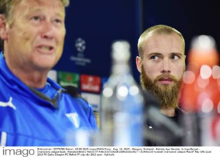 Aug. 18, 2015 - Glasgow, Scotland - Malmös Age Hareide, Jo Inge Berget - Champions League Quali, Pressekonferenz Malmö FF  - ZUMAb138