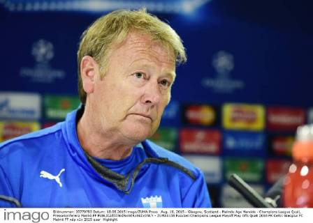 Aug. 18, 2015 - Glasgow, Scotland - Malmös Age Hareide - Champions League Quali, Pressekonferenz Malmö FF  - ZUMAb138