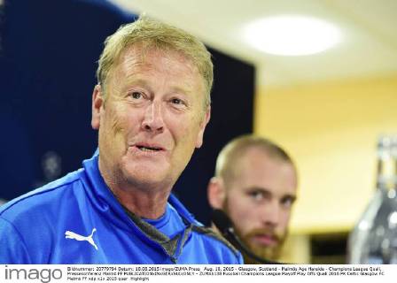 Aug. 18, 2015 - Glasgow, Scotland - Malmös Age Hareide - Champions League Quali, Pressekonferenz Malmö FF  - ZUMAb138